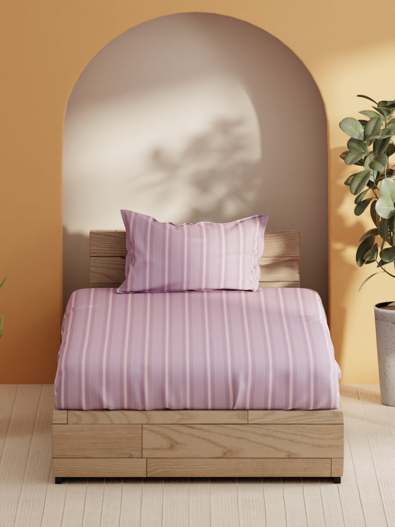 Soft 100% Natural Cotton Single Bedsheet With 1 Pillow Cover <small> (stripe-lilac/pink)</small>