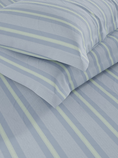 Soft 100% Natural Cotton, King Size Double Bedsheet With 2 Pillow Covers <small> (stripe-blue/green)</small>