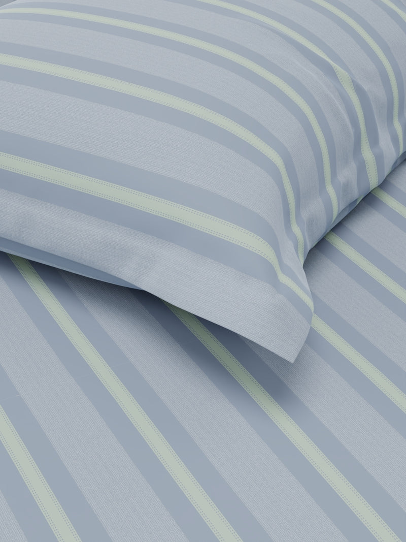 Soft 100% Natural Cotton Single Bedsheet With 1 Pillow Cover <small> (stripe-blue/green)</small>