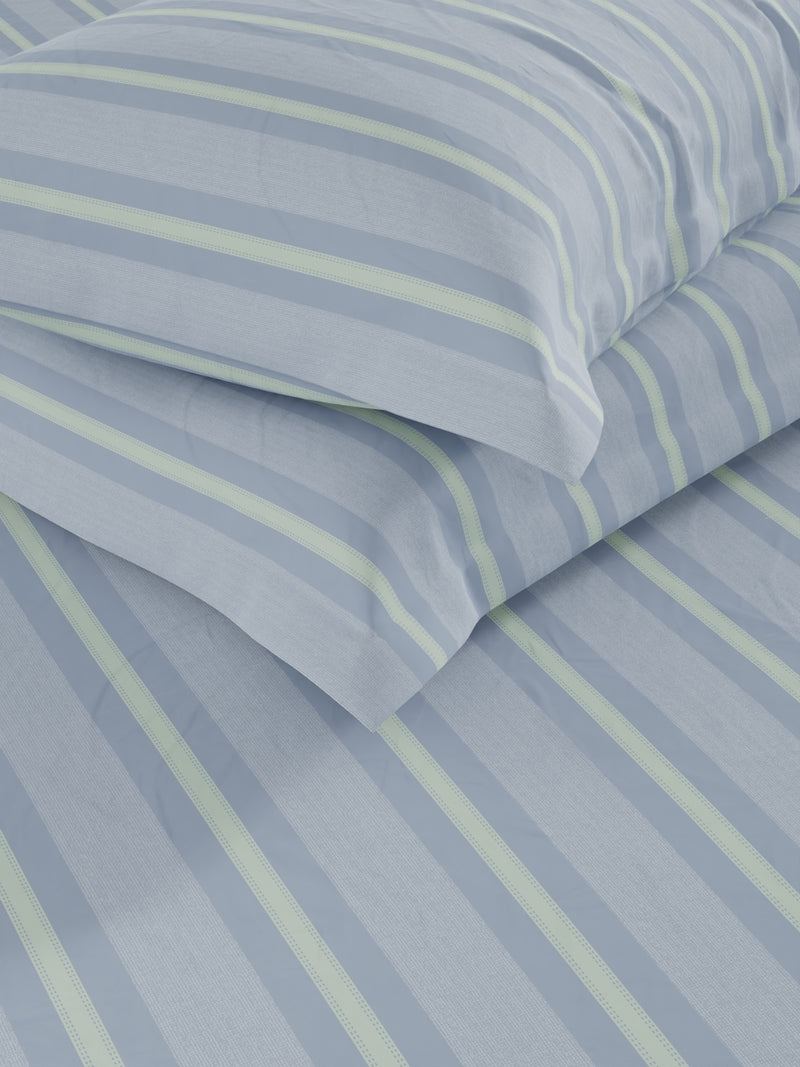 Soft 100% Natural Cotton Double Bedsheet With 2 Pillow Covers <small> (stripe-blue/green)</small>