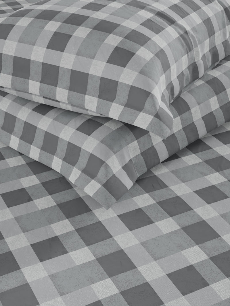 Soft 100% Natural Cotton Double Bedsheet With 2 Pillow Covers <small> (checks-grey)</small>