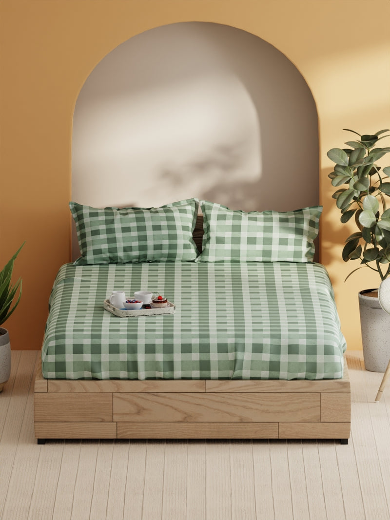 Soft 100% Natural Cotton Double Bedsheet With 2 Pillow Covers <small> (checks-green)</small>