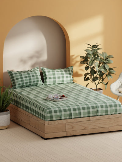 Soft 100% Natural Cotton Double Bedsheet With 2 Pillow Covers <small> (checks-green)</small>