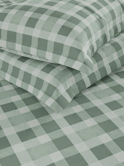 Soft 100% Natural Cotton Double Bedsheet With 2 Pillow Covers <small> (checks-green)</small>