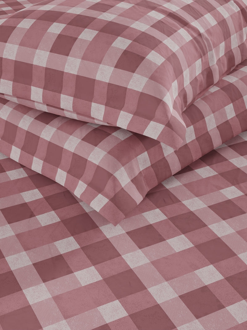 Soft 100% Natural Cotton, King Size Double Bedsheet With 2 Pillow Covers <small> (checks-maroon)</small>