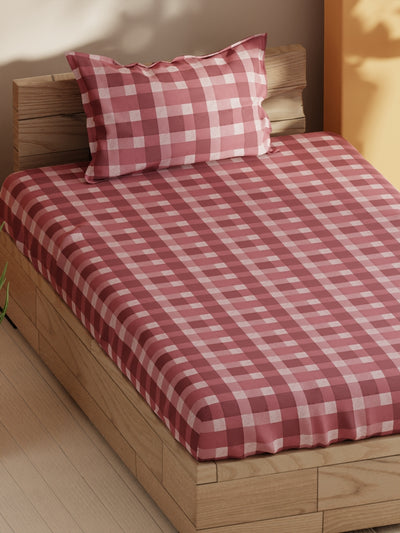 Soft 100% Natural Cotton Single Bedsheet With 1 Pillow Cover <small> (checks-maroon)</small>