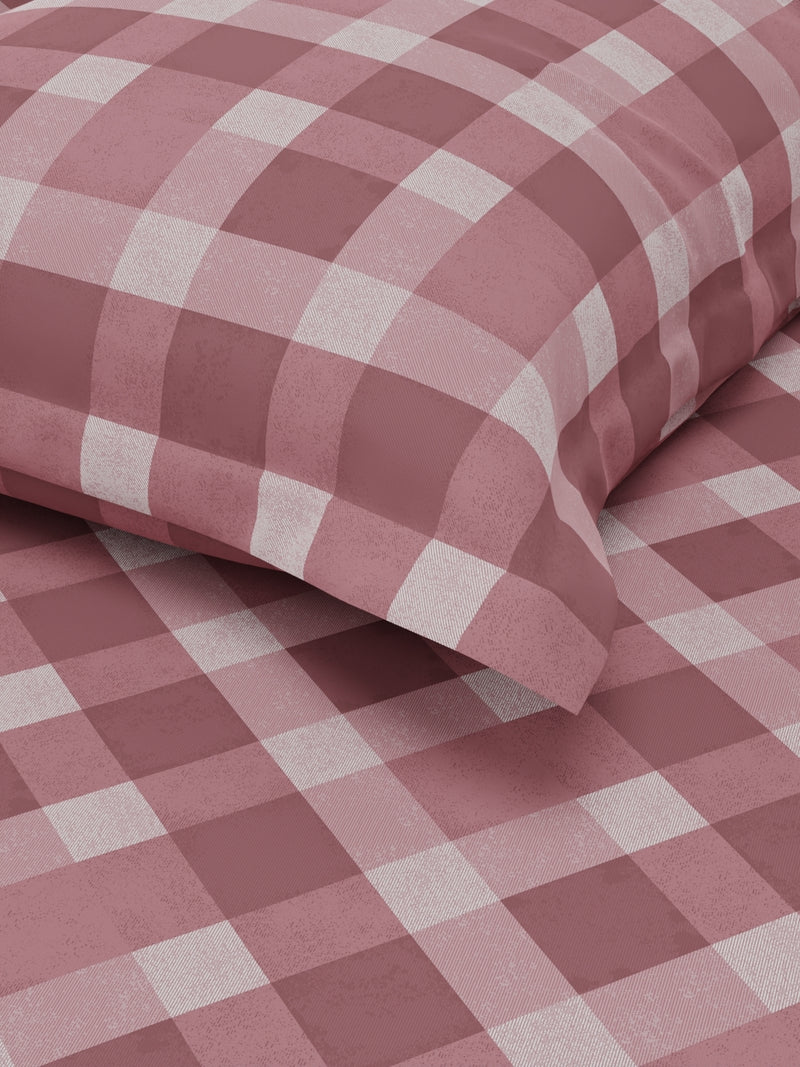 Soft 100% Natural Cotton Single Bedsheet With 1 Pillow Cover <small> (checks-maroon)</small>