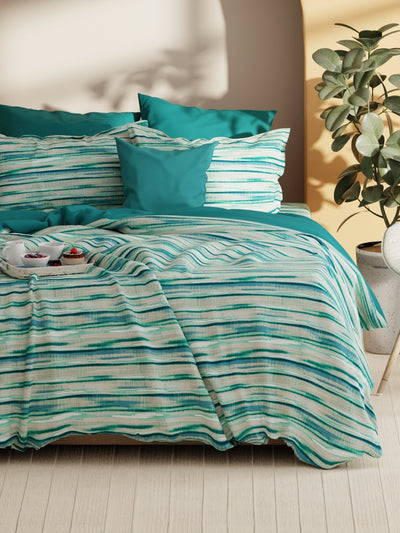 Soft 100% Natural Cotton Xl King Fitted Bedsheet With Elastic Edges With 2 Pillow Covers <small> (abstract-aqua/mint)</small>