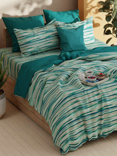 Soft 100% Natural Cotton Xl King Fitted Bedsheet With Elastic Edges With 2 Pillow Covers <small> (abstract-aqua/mint)</small>