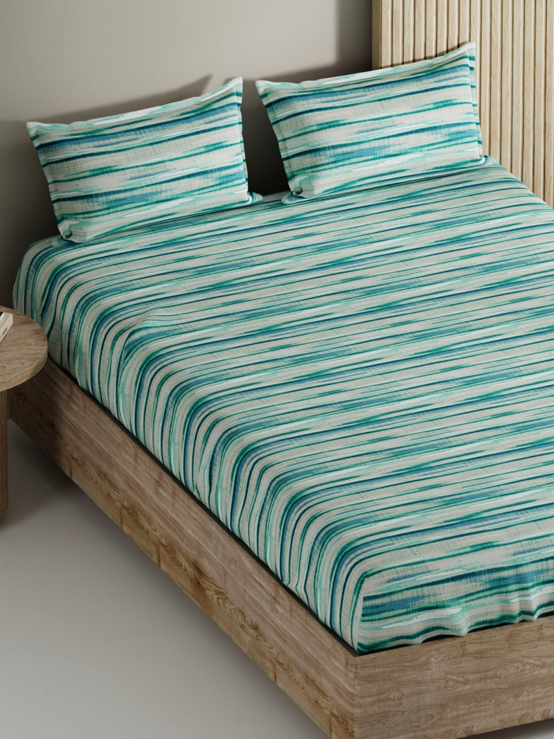 Soft 100% Natural Cotton, King Size Double Bedsheet With 2 Pillow Covers <small> (abstract-aqua/mint)</small>