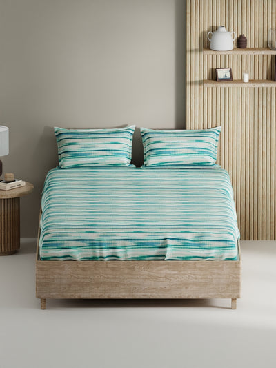 Soft 100% Natural Cotton, King Size Double Bedsheet With 2 Pillow Covers <small> (abstract-aqua/mint)</small>