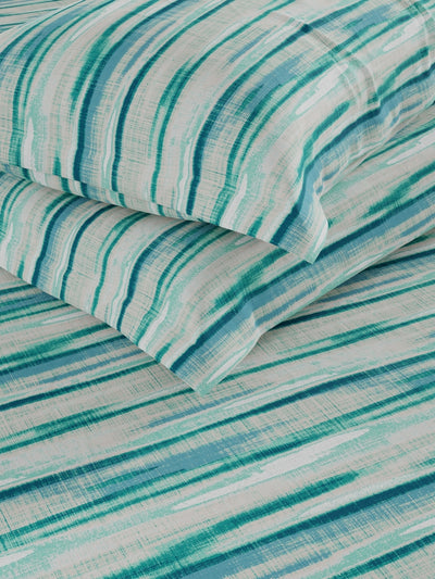 Soft 100% Natural Cotton, King Size Double Bedsheet With 2 Pillow Covers <small> (abstract-aqua/mint)</small>