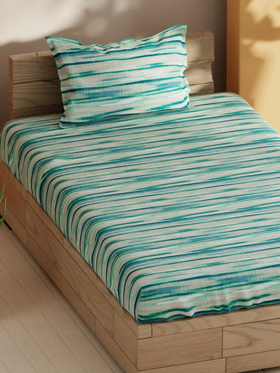 Soft 100% Natural Cotton Single Bedsheet With 1 Pillow Cover <small> (abstract-aqua/mint)</small>