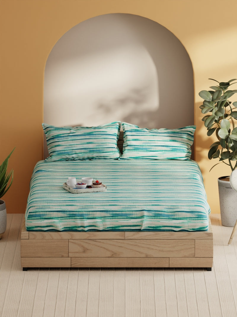 Soft 100% Natural Cotton Double Bedsheet With 2 Pillow Covers <small> (abstract-aqua/mint)</small>