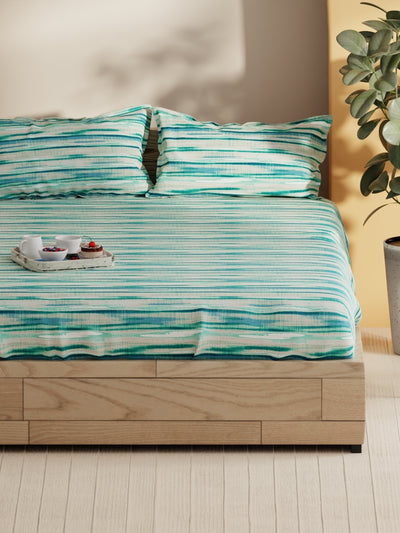 Soft 100% Natural Cotton Double Bedsheet With 2 Pillow Covers <small> (abstract-aqua/mint)</small>