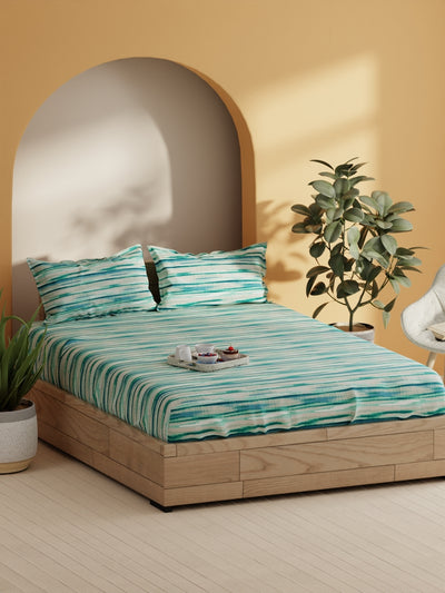 Soft 100% Natural Cotton Double Bedsheet With 2 Pillow Covers <small> (abstract-aqua/mint)</small>