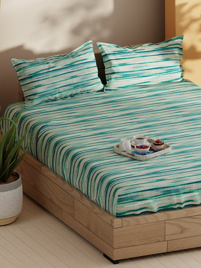 Soft 100% Natural Cotton Double Bedsheet With 2 Pillow Covers <small> (abstract-aqua/mint)</small>