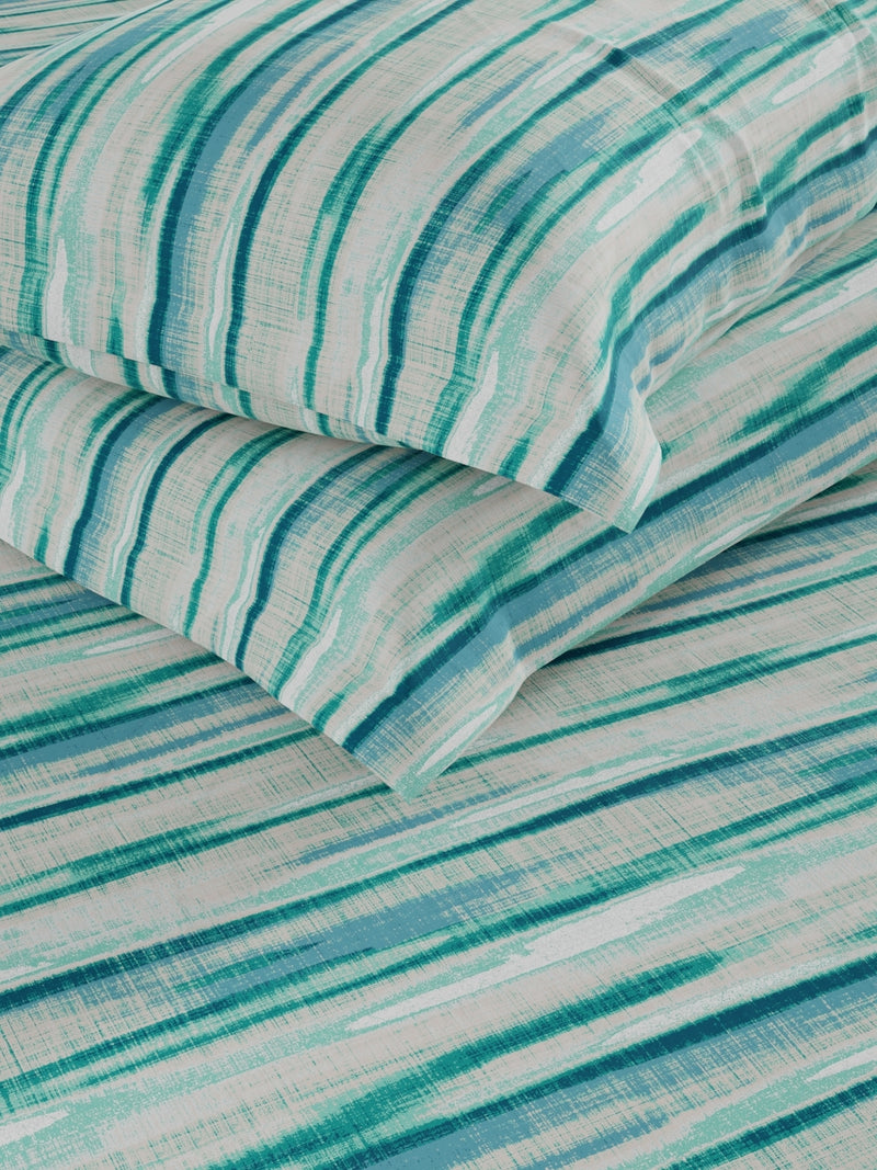 Soft 100% Natural Cotton Double Bedsheet With 2 Pillow Covers <small> (abstract-aqua/mint)</small>