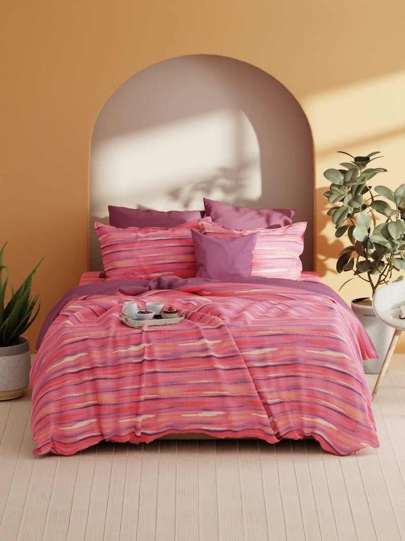 Soft 100% Natural Cotton Xl King Fitted Bedsheet With Elastic Edges With 2 Pillow Covers <small> (abstract-pink/multi)</small>