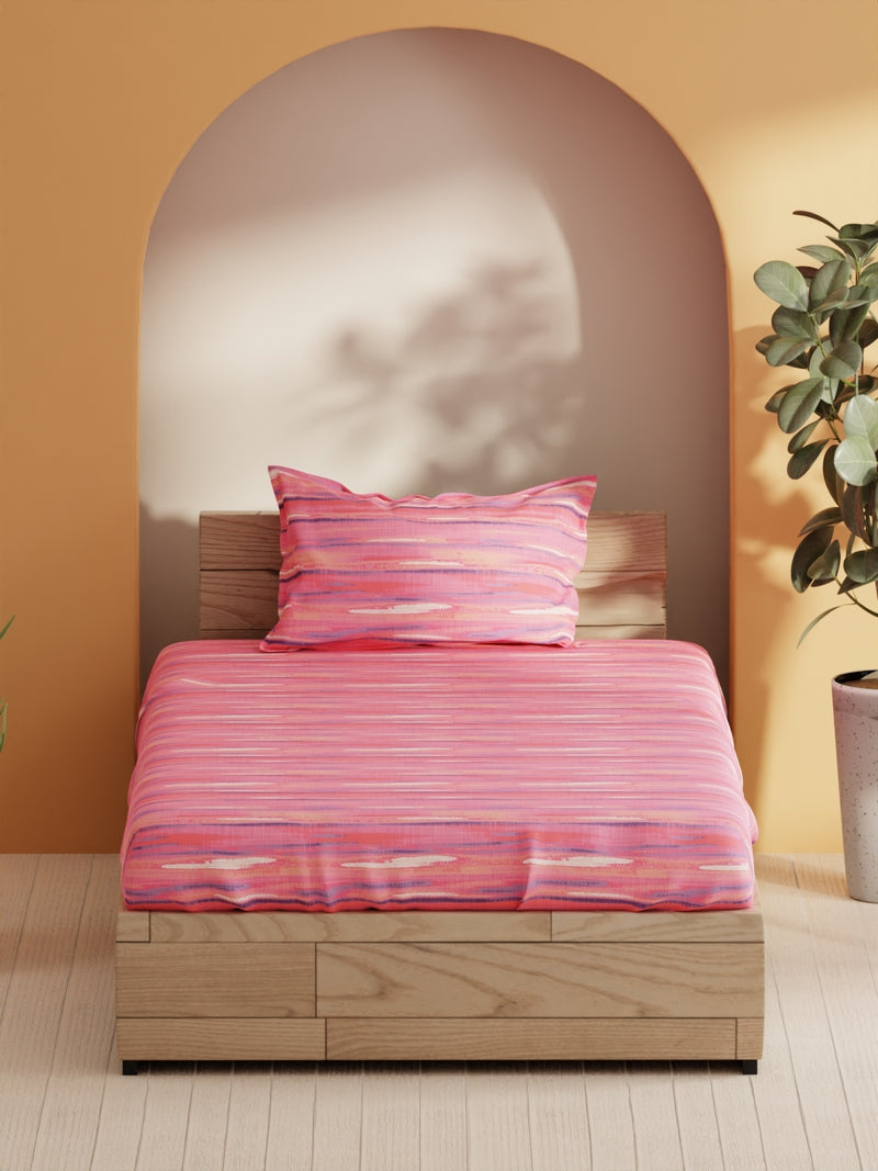 Soft 100% Natural Cotton Single Bedsheet With 1 Pillow Cover <small> (abstract-pink/multi)</small>