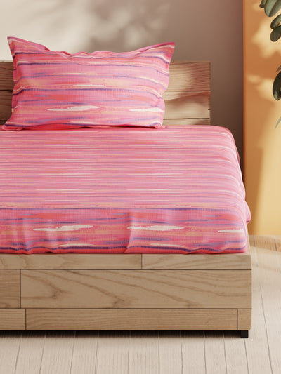 Soft 100% Natural Cotton Single Bedsheet With 1 Pillow Cover <small> (abstract-pink/multi)</small>