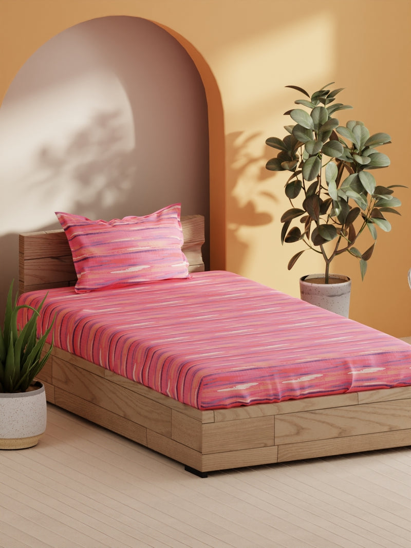 Soft 100% Natural Cotton Single Bedsheet With 1 Pillow Cover <small> (abstract-pink/multi)</small>