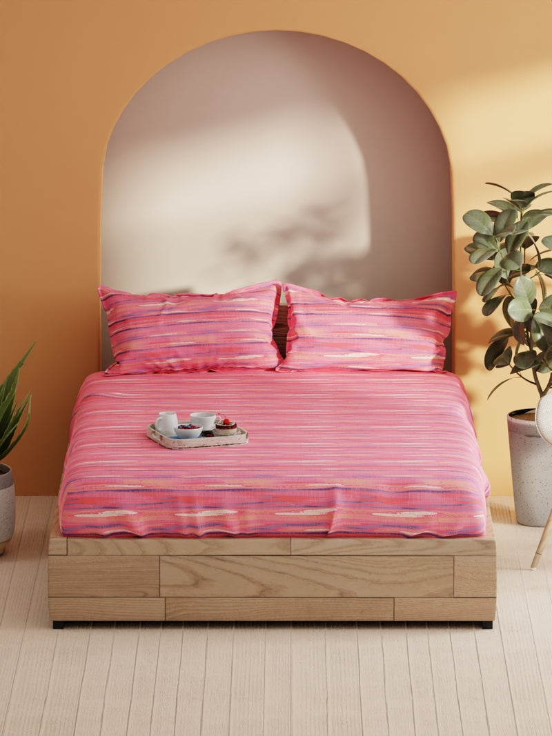 Soft 100% Natural Cotton Double Bedsheet With 2 Pillow Covers <small> (abstract-pink/multi)</small>