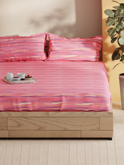 Soft 100% Natural Cotton Double Bedsheet With 2 Pillow Covers <small> (abstract-pink/multi)</small>