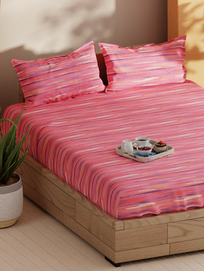 Soft 100% Natural Cotton Double Bedsheet With 2 Pillow Covers <small> (abstract-pink/multi)</small>