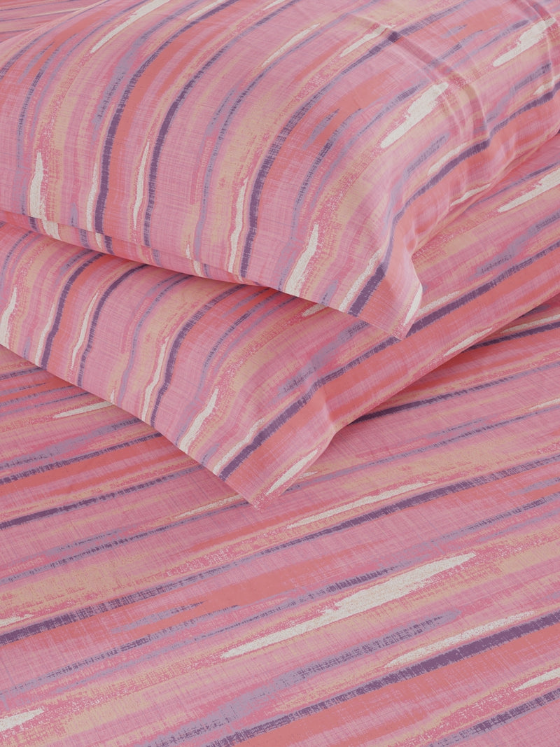 Soft 100% Natural Cotton Double Bedsheet With 2 Pillow Covers <small> (abstract-pink/multi)</small>