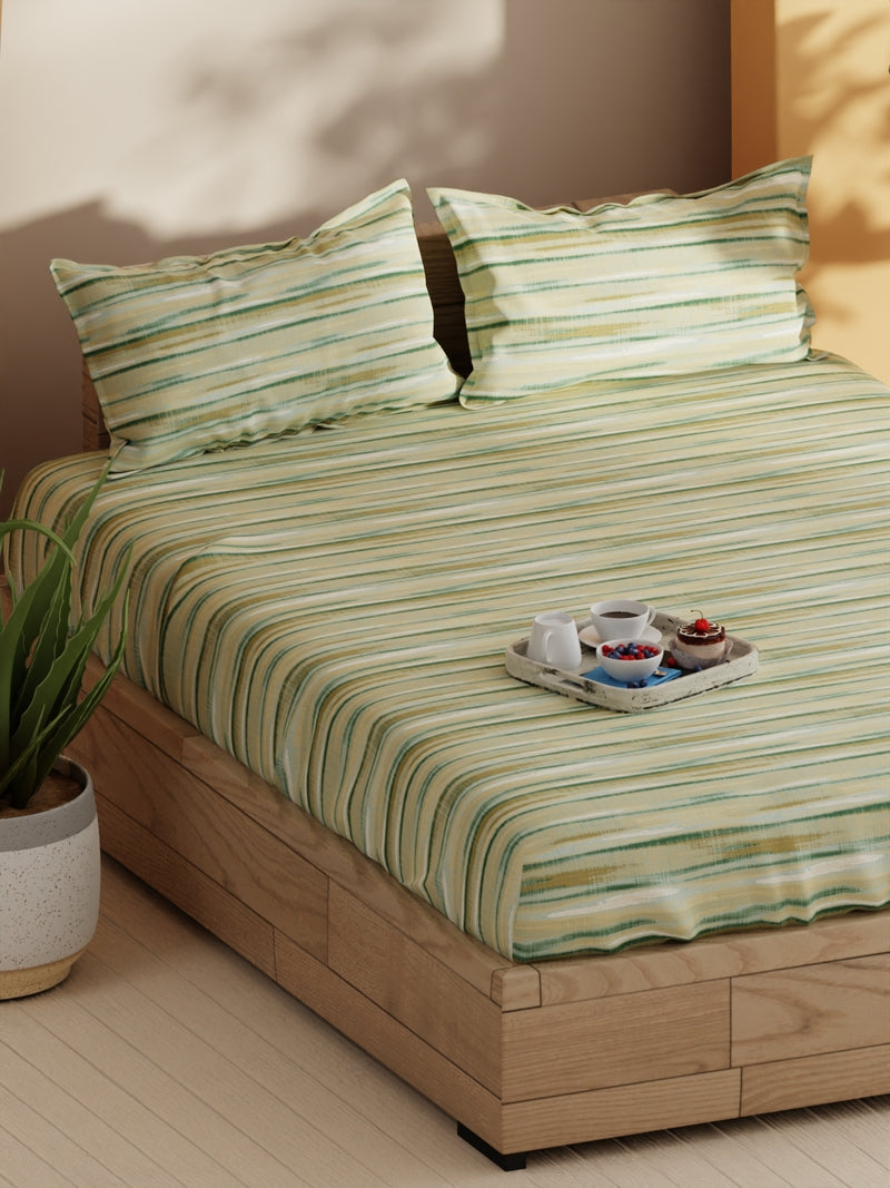 Soft 100% Natural Cotton Double Bedsheet With 2 Pillow Covers <small> (abstract-sage/multi)</small>