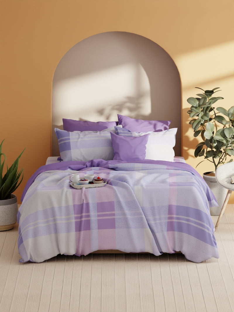 Soft 100% Natural Cotton Xl King Fitted Bedsheet With Elastic Edges With 2 Pillow Covers <small> (geometric-purple)</small>