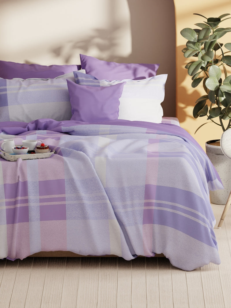 Soft 100% Natural Cotton Xl King Fitted Bedsheet With Elastic Edges With 2 Pillow Covers <small> (geometric-purple)</small>