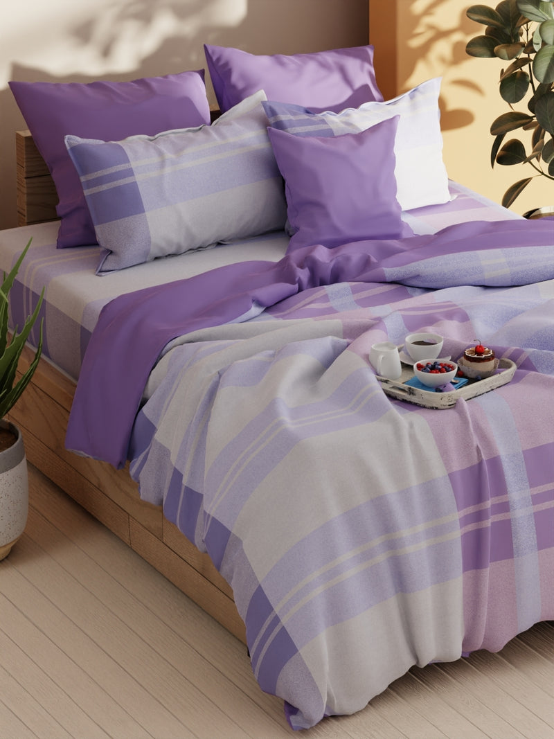 Soft 100% Natural Cotton Xl King Fitted Bedsheet With Elastic Edges With 2 Pillow Covers <small> (geometric-purple)</small>