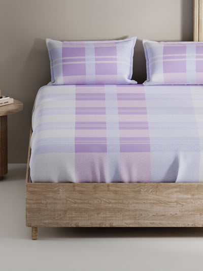 Soft 100% Natural Cotton, King Size Double Bedsheet With 2 Pillow Covers <small> (geometric-purple)</small>