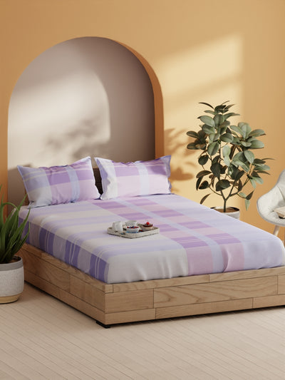 Soft 100% Natural Cotton Double Bedsheet With 2 Pillow Covers <small> (geometric-purple)</small>