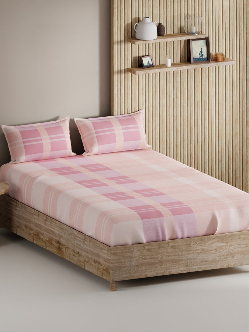 Soft 100% Natural Cotton, King Size Double Bedsheet With 2 Pillow Covers <small> (geometric-pink)</small>