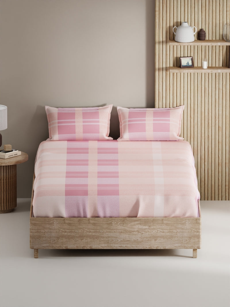 Soft 100% Natural Cotton, King Size Double Bedsheet With 2 Pillow Covers <small> (geometric-pink)</small>