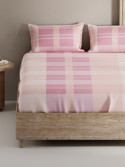 Soft 100% Natural Cotton, King Size Double Bedsheet With 2 Pillow Covers <small> (geometric-pink)</small>