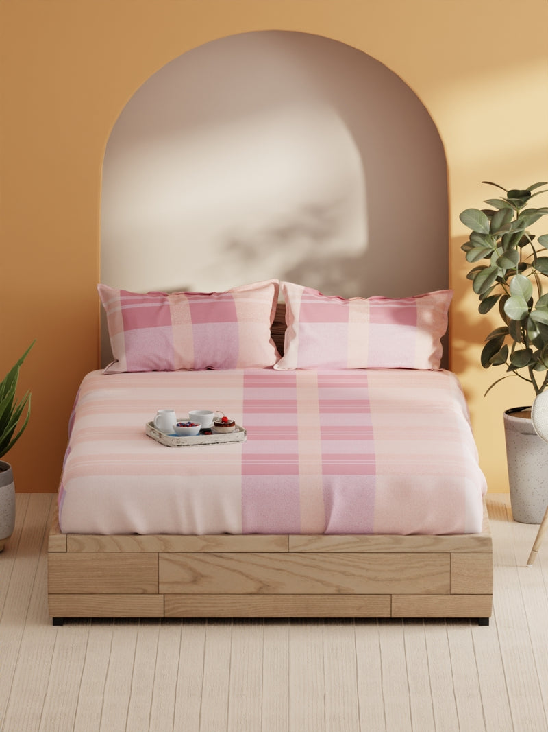 Soft 100% Natural Cotton Double Bedsheet With 2 Pillow Covers <small> (geometric-pink)</small>