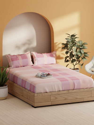 Soft 100% Natural Cotton Double Bedsheet With 2 Pillow Covers <small> (geometric-pink)</small>