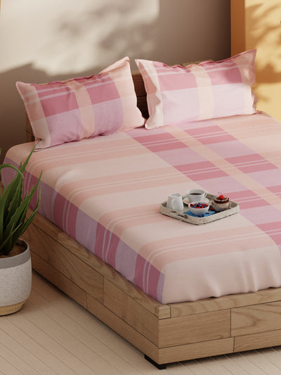 Soft 100% Natural Cotton Double Bedsheet With 2 Pillow Covers <small> (geometric-pink)</small>