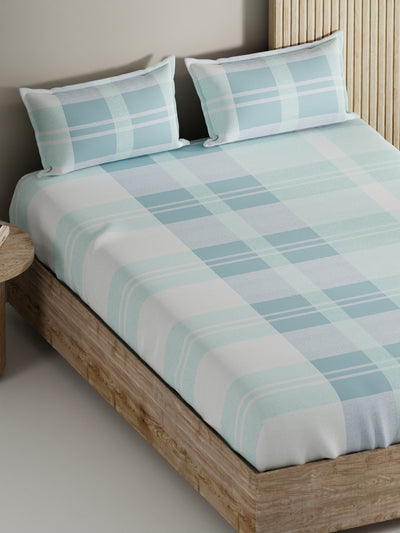 Soft 100% Natural Cotton, King Size Double Bedsheet With 2 Pillow Covers <small> (geometric-blue)</small>