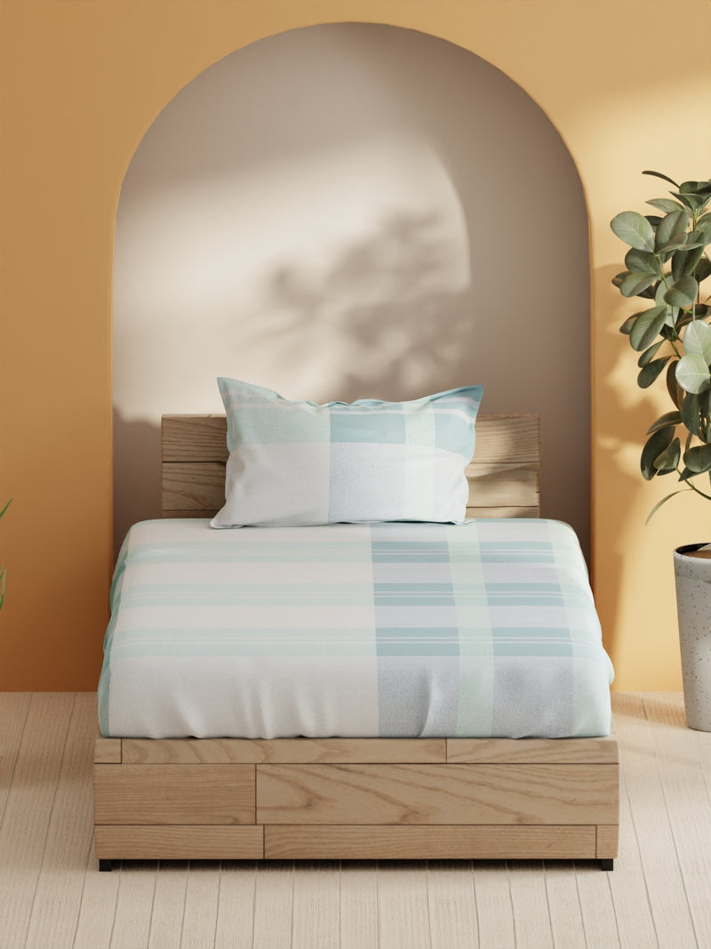 Soft 100% Natural Cotton Single Bedsheet With 1 Pillow Cover <small> (geometric-blue)</small>