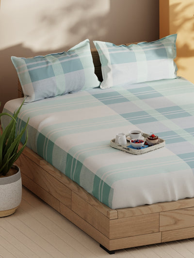 Soft 100% Natural Cotton Double Bedsheet With 2 Pillow Covers <small> (geometric-blue)</small>