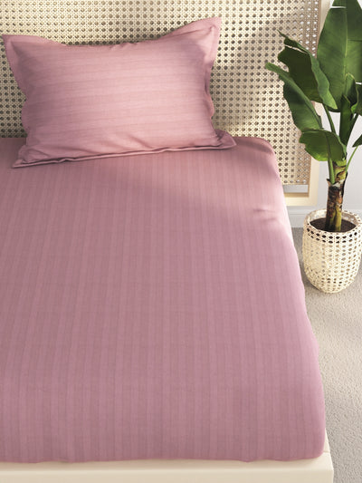 Super Soft 100% Egyptian Cotton Satin Stripe Single Bedsheet With 1 Pillow Cover <small> (solid-cameorose)</small>