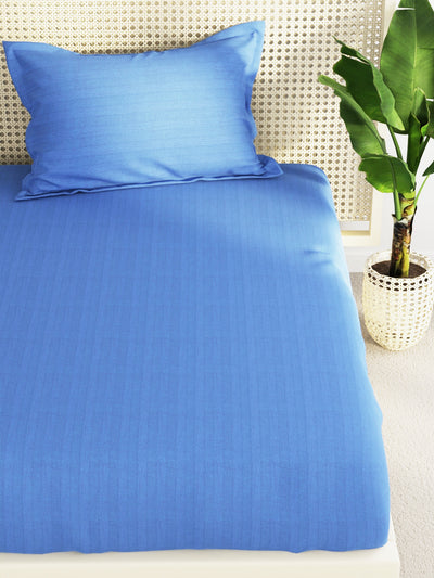 Super Soft 100% Egyptian Cotton Satin Stripe Single Bedsheet With 1 Pillow Cover <small> (solid-skyblue)</small>