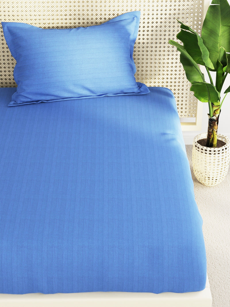 Super Soft 100% Egyptian Cotton Satin Stripe Single Bedsheet With 1 Pillow Cover <small> (solid-skyblue)</small>