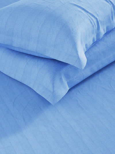 Super Soft 100% Egyptian Cotton Satin Stripe Xl King Double Bedsheet With 2 Pillow Covers <small> (solid-skyblue)</small>