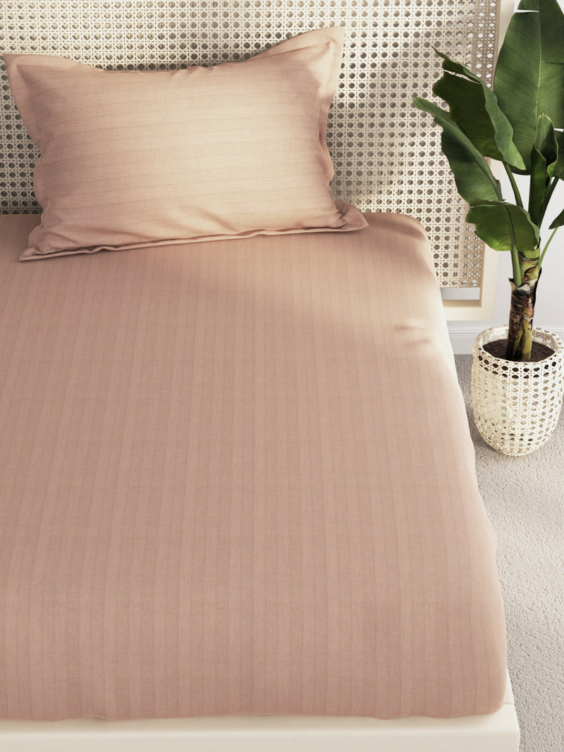 Super Soft 100% Egyptian Cotton Satin Stripe Single Bedsheet With 1 Pillow Cover <small> (solid-beige)</small>